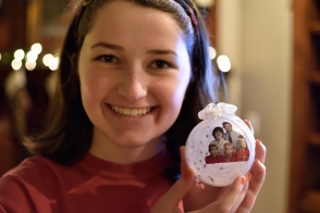 Sarah with the 2000 family photo ornament